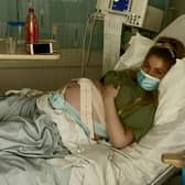 Leanne Fraser in hospital for the birth of Henry . SWNS