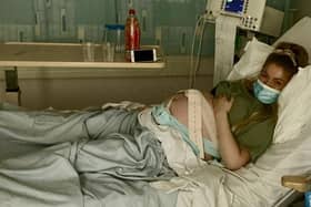 Leanne Fraser in hospital for the birth of Henry . SWNS