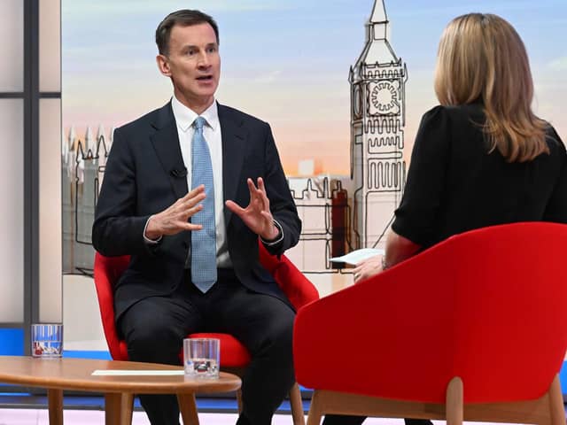 Chancellor Jeremy Hunt appearing on the BBC1 current affairs programme, Sunday with Laura Kuenssberg. PIC: Jeff Overs/BBC/PA Wire