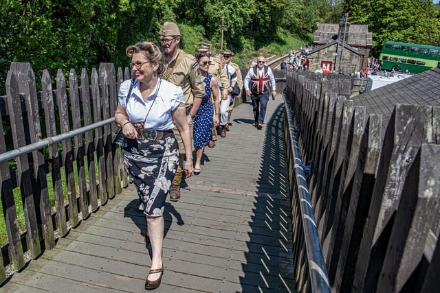 Visitors arrive at Haworth Station on the Keighley and Worth Valley Railway heritage line