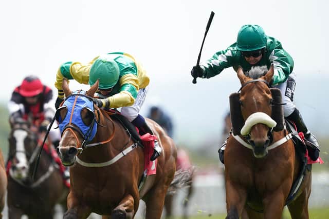 Victory: Graham Lee riding Glengarry, right, on their way to winning the Join Racing TV Now Handicap at Redcar in June 2021.
(Photo by Mike Egerton - Pool/Getty Images)