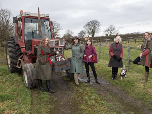 Wearing Isabelle Randall's new Country Couture Tailored Tweeds collection, L-R Isabelle Randall, Faye Thornton, Gaia Boni, Jacky Naylor and Emma Jayne Francis. Picture by Josh Harrison.