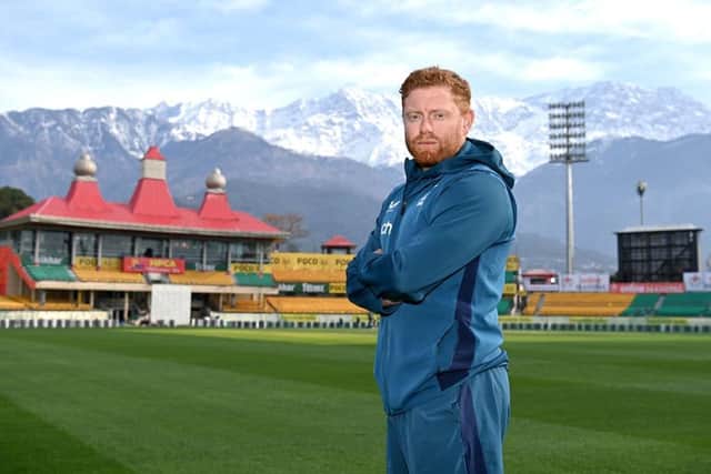 Jonny Bairstow of England poses for a portrait ahead of his 100th test match at Himachal Pradesh Cricket Association Stadium on March 05, 2024 in Dharamsala, India. (Photo by Gareth Copley/Getty Images)