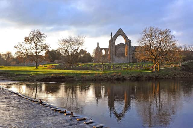 Bolton Abbey lit with late afternoon winter sunshine. Picture: Tony Johnson.