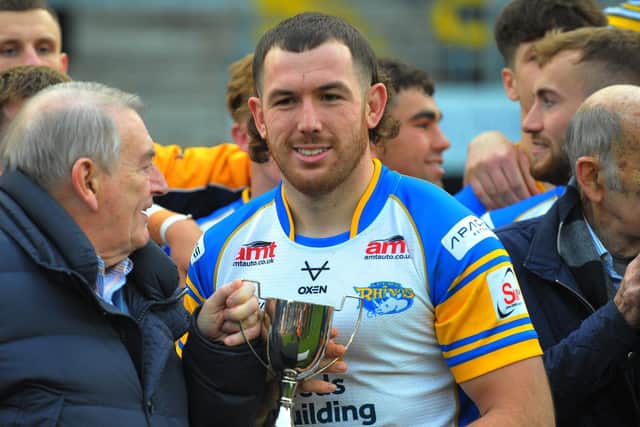 WINNER: Cameron Smith with his first trophy for Leeds Rhinos, after the hosts beat Wakefield Trinity 41-22. Picture: Steve Riding.
