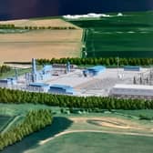 Residents at an event at Aldbrough on Thursday were told it would be the "first power station at this scale in the UK and pretty much the world"The buildings shown in blue will be built onto an existing site