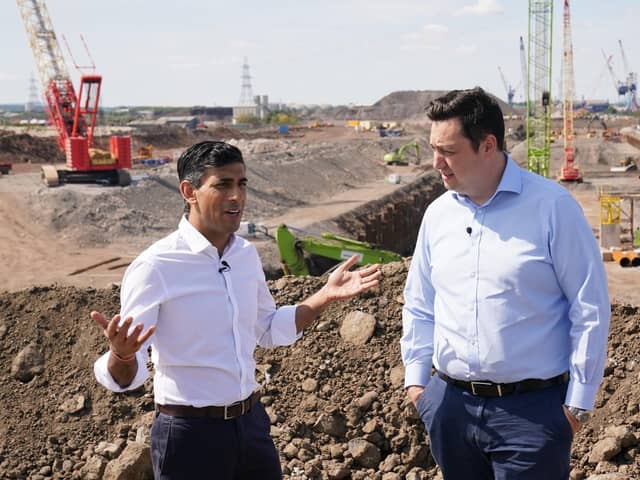 Rishi Sunak speaks with Tees Valley Mayor Ben Houchen, during a visit to Teesworks in July 2022.