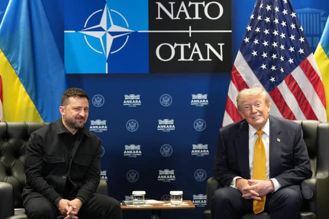 US President Donald Trump meets with Ukraine's President Volodymyr Zelenskyy on the sidelines of the Nato summit in Ankara, Turkey. PIC: AP Photo/Alex Brandon