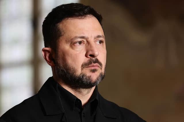 Ukrainian President Volodymyr Zelensky addresses a press conference. PIC: Teresa Suarez/Pool Photo via AP