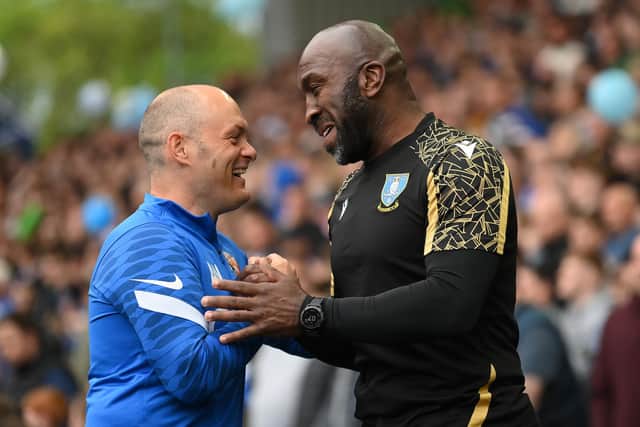 MEETING AGAIN: Alex Neil and Darren Moore ahead of last season's League One play-off tie. Picture: Michael Regan/Getty Images.