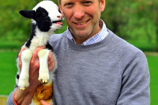 The Yorkshire Vet Julian Norton with a lamb at Canon Hall Farm in Barnsley. The Yorkshire Vet is set to release a new book for children.