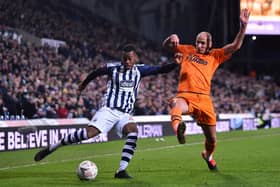 WEST BROMWICH, ENGLAND - MARCH 03: Rayhaan Tulloch of West Bromwich Albion battles for possession with Jonjo Shelvey of Newcastle United  during the FA Cup Fifth Round match between West Bromwich Albion and Newcastle United at The Hawthorns on March 03, 2020 in West Bromwich, England. (Photo by Nathan Stirk/Getty Images)