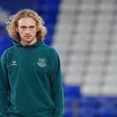 WAITING GAME: Tom Davies, pictured before the Premier League match between Everton and Liverpool at Goodison Park in January. Picture: Peter Byrne/PA