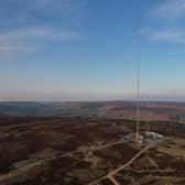 An aerial view of the Bilsdale TV mast.