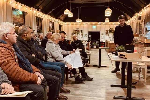 A public meeting at the Rose Garden Cafe in Graves Park, Sheffield, where architect Chris Hill from the firm Wainwrights outlined proposals for the restoration of the popular venue. Picture: Andy Kershaw, Save the Rose Garden Cafe campaign