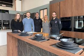 Wake Smith's Laura Saul (left) with Kitchen Craft Design's managing director William Toon, sales designer Lewis Burley, company secretary Tracey Cogger and general manager Richard Pockson at the new Crystal Peaks' store.