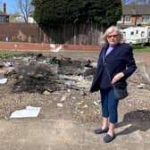 Coun Joan McTigue in front of the largest dump behind Laurel Avenue. Credit: Daniel Hodgson.