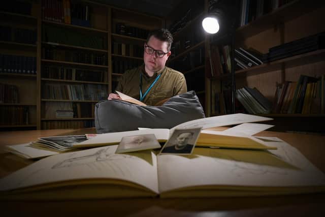 Gary Brannan, Keeper of Archives and Research Collections, at the Borthwick Institute for Archives, is pictured with Previously unseen poems by celebrated First World War poet John Stanley Purvis are being made available to the public by the University of York for the first time..  Picture taken by Yorkshire Post Photographer Simon Hulme 27th July 2023










