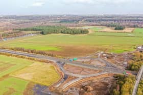 The view east across the M181 to where the first homes are planned at Lincolnshire Lakes