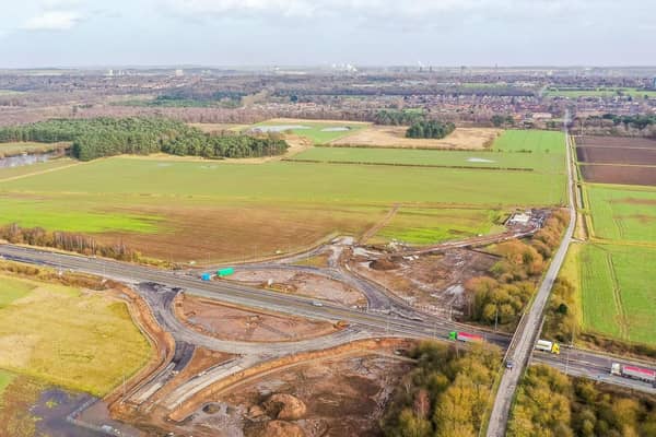 The view east across the M181 to where the first homes are planned at Lincolnshire Lakes