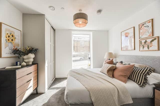 A bedroom in a two bedroom apartment at Bolt Works in Halifax. Picture supplied by Placefirst