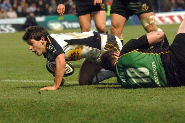 Danny Care goes over for a late try for Leeds Tykes against Northampton Saints in January 2006 (Picture: Jonathan Gawthorpe)