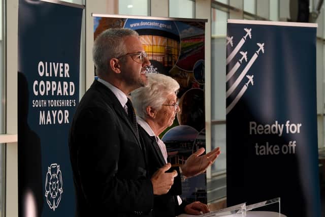 Oliver Coppard and Ros Jones at a press conference announcing a plan to purchase Doncaster Sheffield Airport. Picture: Simon Hulme