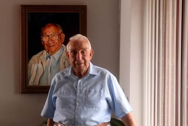 Ricky Donner, executive chairman, pictured in front of a painting of his dad, Isaak Donner, the founder of Double Two. (Pic credit: Simon Hulme)