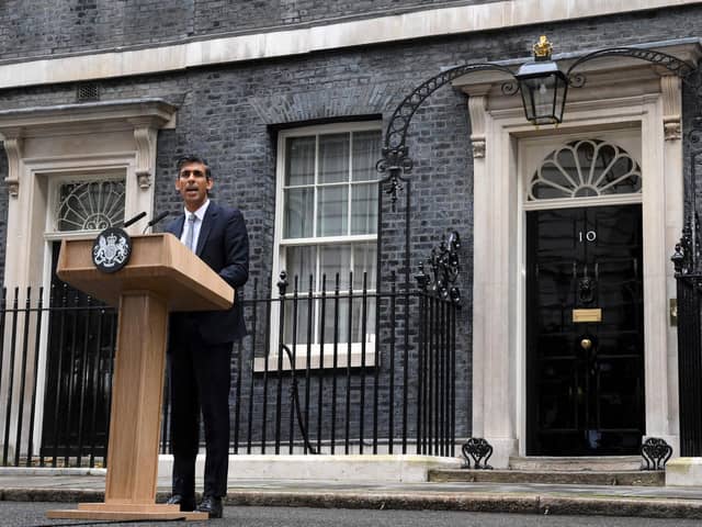 Britain's newly appointed Prime Minister Rishi Sunak delivers a speech outside 10 Downing Street in central London. PIC: DANIEL LEAL/AFP via Getty Images