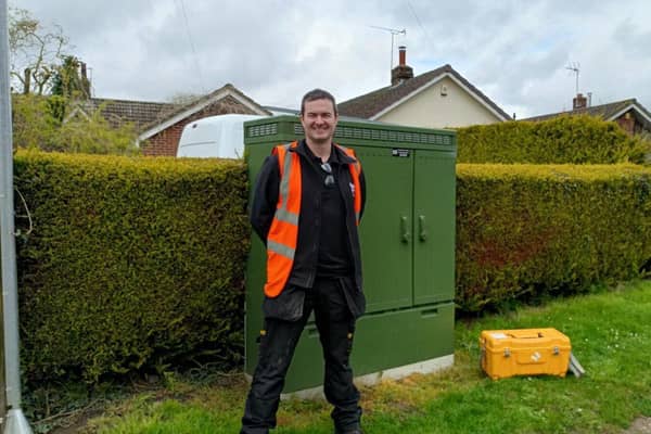 FTTP Installation Engineer, Mike Loten, ready to connect properties in Stockton on the Forest