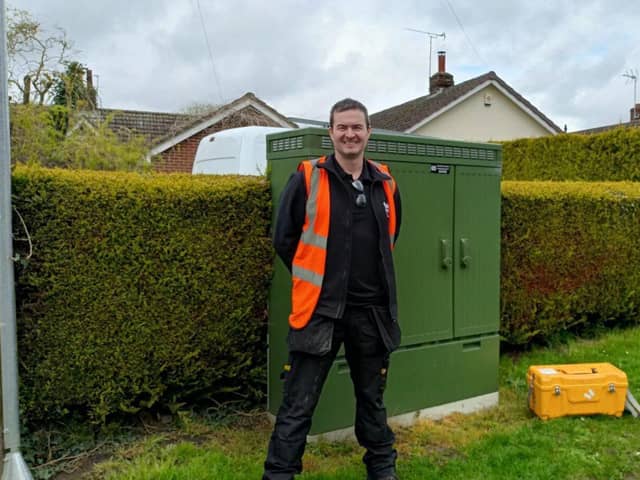 FTTP Installation Engineer, Mike Loten, ready to connect properties in Stockton on the Forest