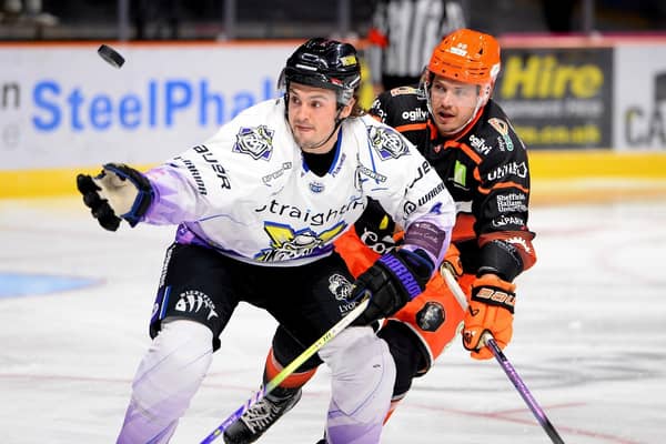 DEEP DOWN: Marc-Olivier Vallerand (right) belives the current Sheffield Steelers' roster is the deepest he has been a part of since joining the club in 2019. Picture: Dean Woolley/Steelers Media.