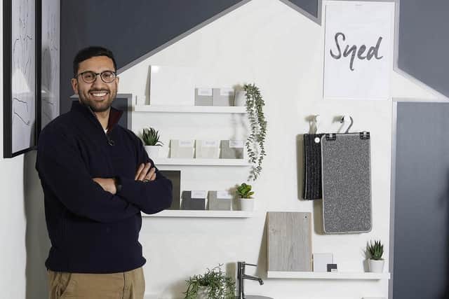 Beal buyer Dr Syed Ali Naqvi poses against an Instagram-friendly backdrop featuring samples of his choices for his new home.