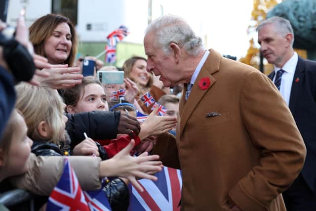 King Charles III greets people  in Doncaster during an official visit to Yorkshire on November 9, 2022 in York, England. (Photo by Molly Darlington - WPA Pool/Getty Images)