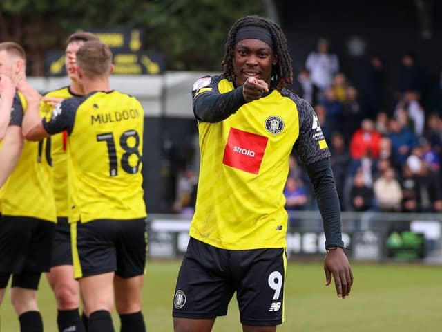 Abraham Odoh, who is to leave Harrogate Town to join Peterborough United after a six-figure deal was agreed. Picture courtesy of Harrogate Town AFC.
