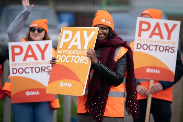 Striking NHS junior doctors on the picket line earlier this year. PIC: PA