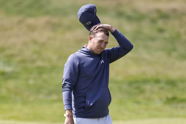 IN THE MIX: USA's Jordan Spieth reacts to a bogey on the 18th during day one of The Open at the Royal Liverpool Picture: Richard Sellers/PA
