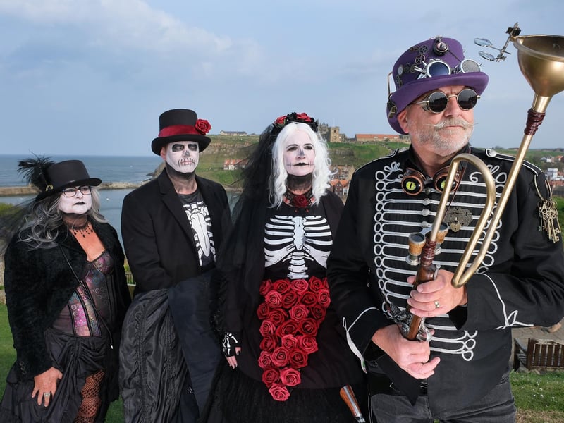 Whitby Goths ..Nikola Steve Kelly and Darrel on West Cliff . pic Richard Ponter