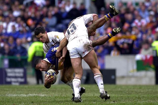 Leroy Rivett is dumped to the ground during the 2000 Challenge Cup final. (Photo: Ben Duffy)