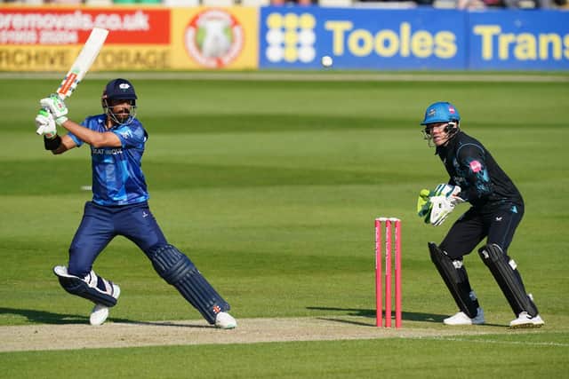 CUTTING IT: Yorkshire's Shan Masood cuts through the covers during Friday's T20 Blast defeat against Worcester at New Road. Picture: David Davies/PA