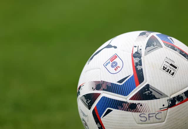 STEVENAGE, ENGLAND - JULY 23: View of the EFL Puma match ball during the Pre-Season Friendly between Stevenage and Crystal Palace at The Lamex Stadium on July 23, 2021 in Stevenage, England. (Photo by Catherine Ivill/Getty Images)