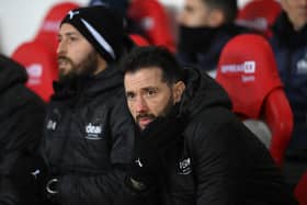 SUNDERLAND, ENGLAND - DECEMBER 12: WBA coach Carlos Corberan looks on during the Sky Bet Championship between Sunderland and West Bromwich Albion at Stadium of Light on December 12, 2022 in Sunderland, England. (Photo by Stu Forster/Getty Images)