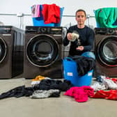 Xeros CEO Neil Austin, with a jar of Xorbs, these are released into the washing machine drum during a wash cycle to help reduce the amount of water used plus help with reducing fabric damage during every wash. Picture By Yorkshire Post Photographer,  James Hardisty.