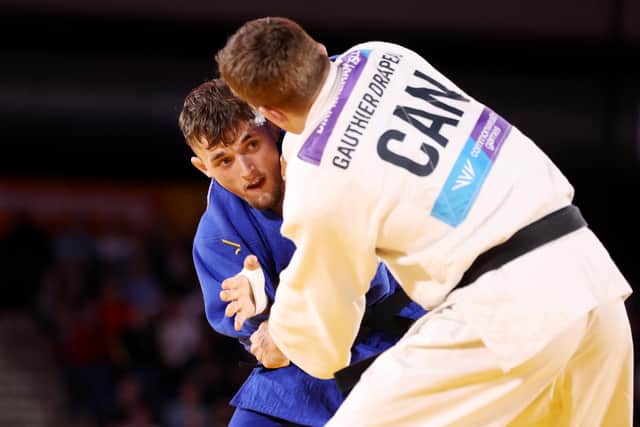 Rough and tumble:  Lachlan Moorhead of Team England and Francois Gauthier Drapeau of Team Canada compete during their Men's Judo -81kg Final match on day five of the Birmingham 2022 Commonwealth Games (Picture: Mark Kolbe/Getty Images)