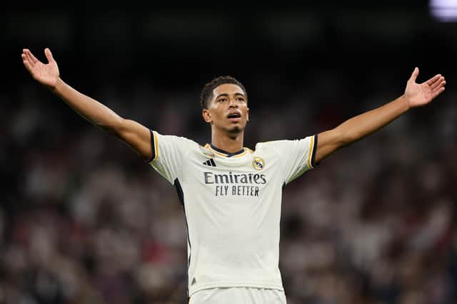 Jude Bellingham of Real Madrid celebrates after scoring their sides first goal during the UEFA Champions League match between Real Madrid CF and FC Union Berlin at Estadio Santiago Bernabeu. How crucial will Bellingham be for England in next summer's Euros (Picture: Florencia Tan Jun/Getty Images)