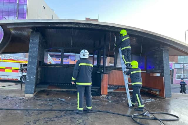 Fire crews at the scene of the shelter blaze on Redcar seafront which cost the council thousands to repair. Picture/credit: Neil Baldwin