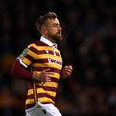 BRADFORD, ENGLAND - SEPTEMBER 26: Alex Pattison of Bradford City looks on during the Carabao Cup Third Round match between Bradford City and Middlesbrough at University of Bradford Stadium on September 26, 2023 in Bradford, England. (Photo by George Wood/Getty Images)