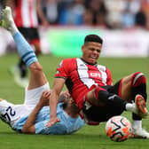 INJURY CONCERN: Sheffield United's William Osula (right, playing against Manchester City in August)
