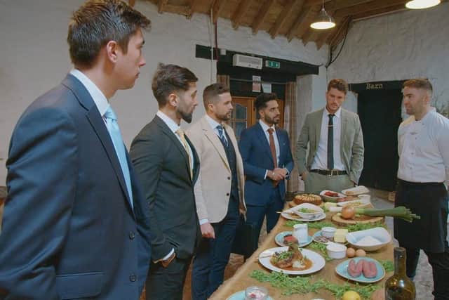 Oliver, Asif, Phil, Paul Midha, Jack and the chef negotiating food price. (Pic credit: BBC)