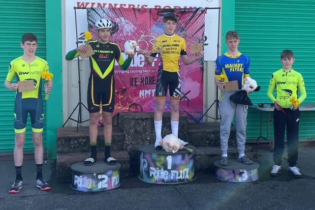 Billy Ladle on the podium at the British Cycling Youth Circuit Championships in Pembrey